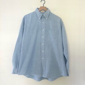 Vintage 90s 100% Cotton USA Made LL Bean Button Up Shirt Mens 17 36 Blue Indie